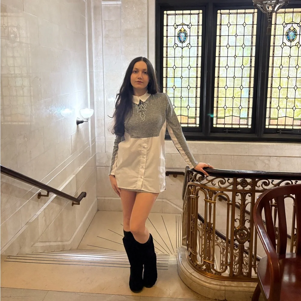 Collared Layered Sweater blouse Top - Picture 7 of 10